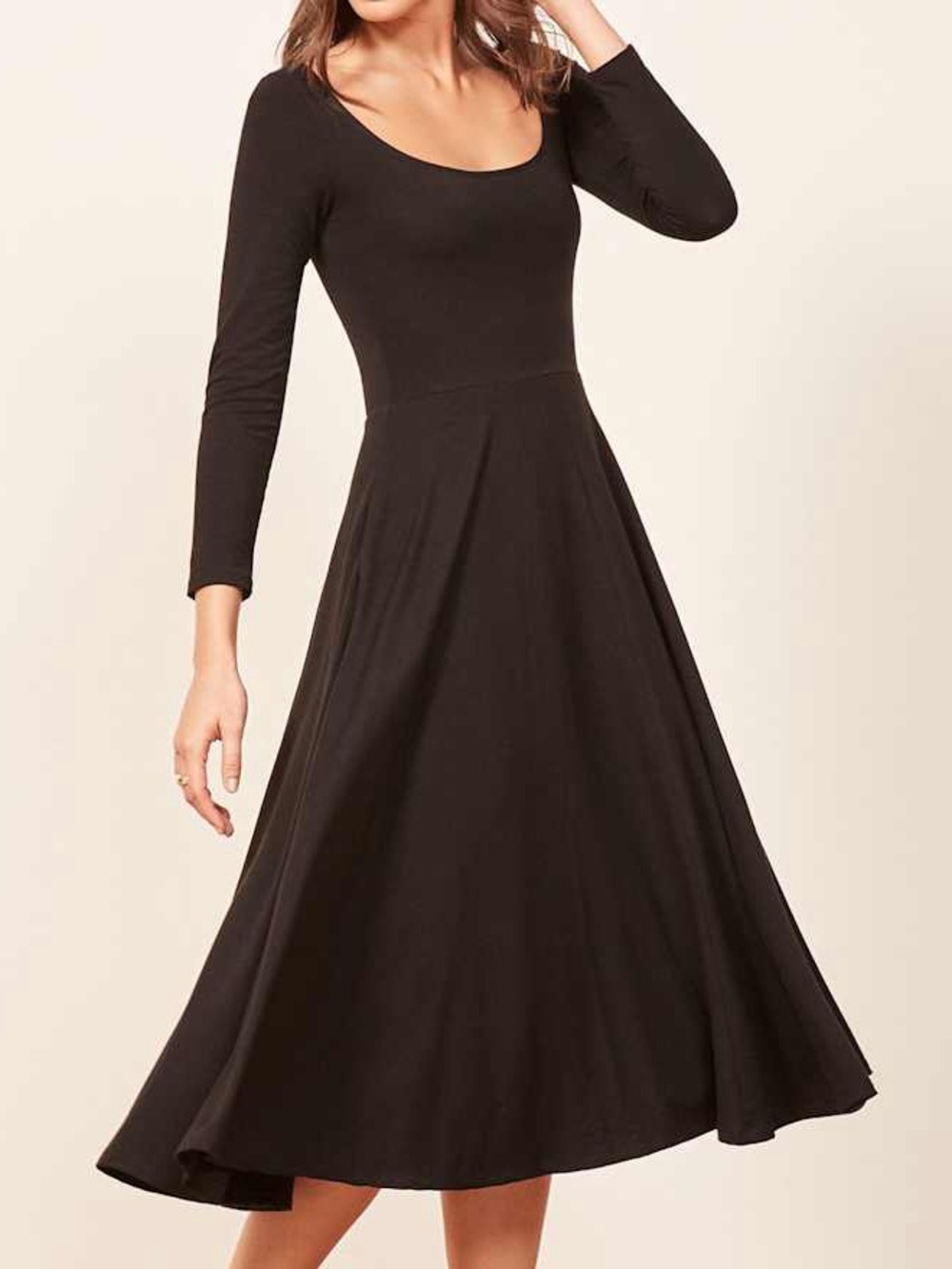 Reformation jeans Lou Dress Long Sleeve Scoop Neck Midi Dress Medium black